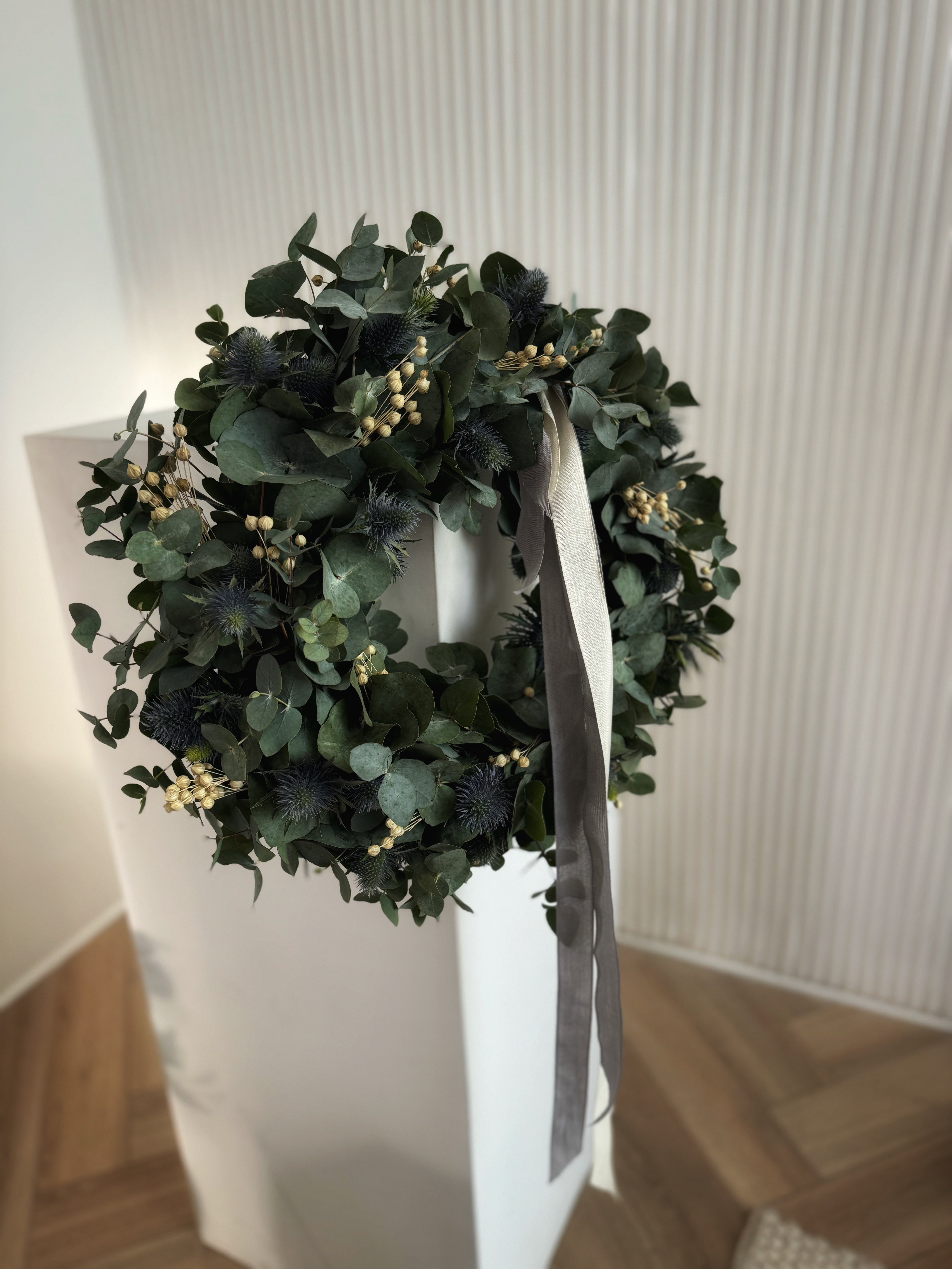 Eucalyptus Spring wreath with natural ribbons