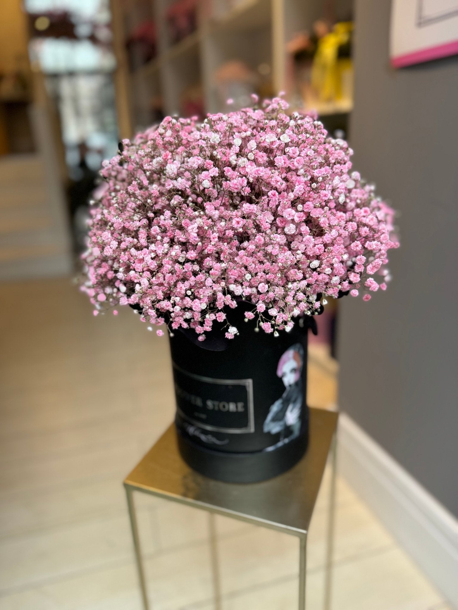 Bukiet Różowej Gipsówki w Flowerboxie - kwiaty Flower Store Warszawa