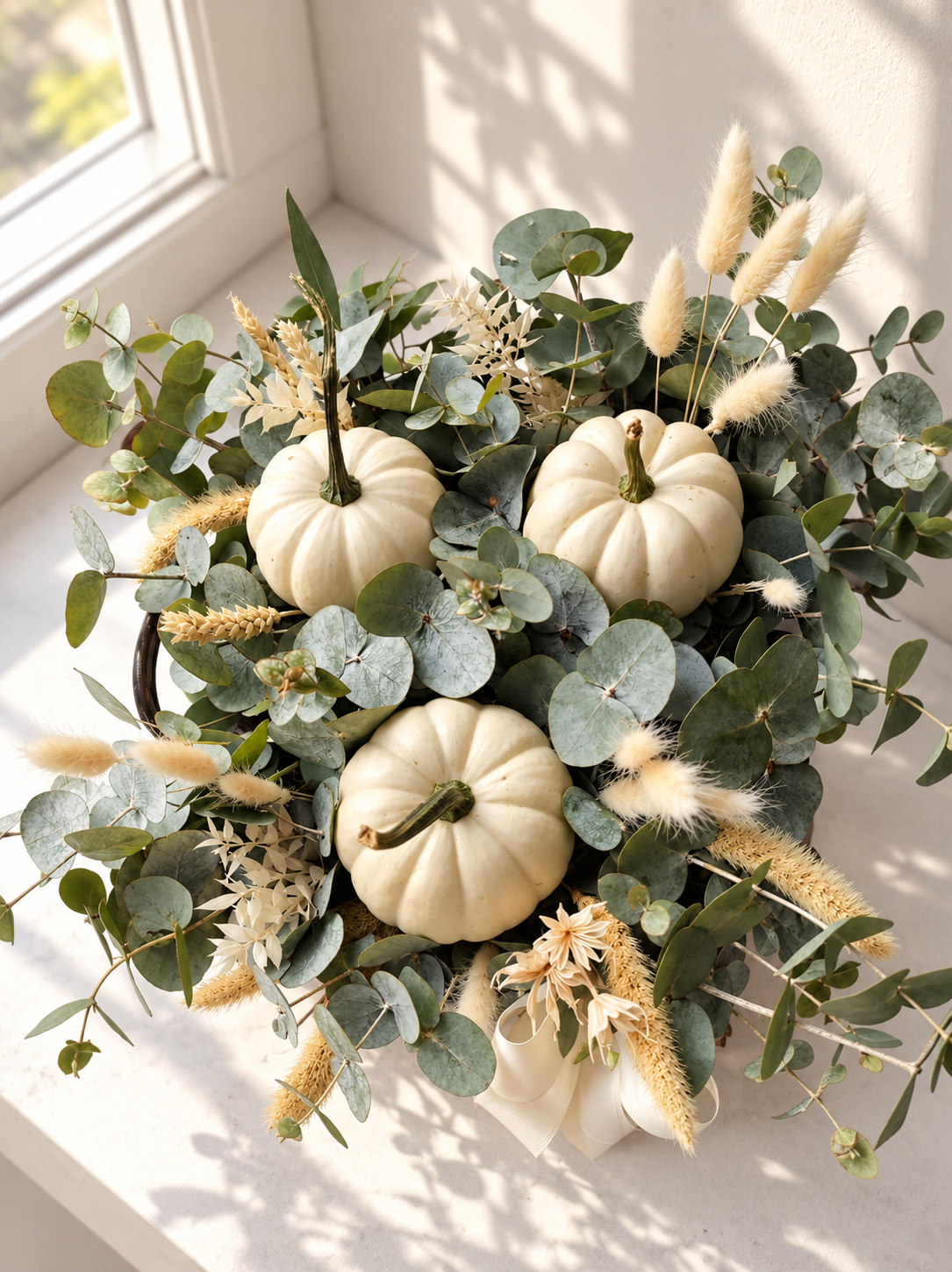 Green Garden composition with pumpkins