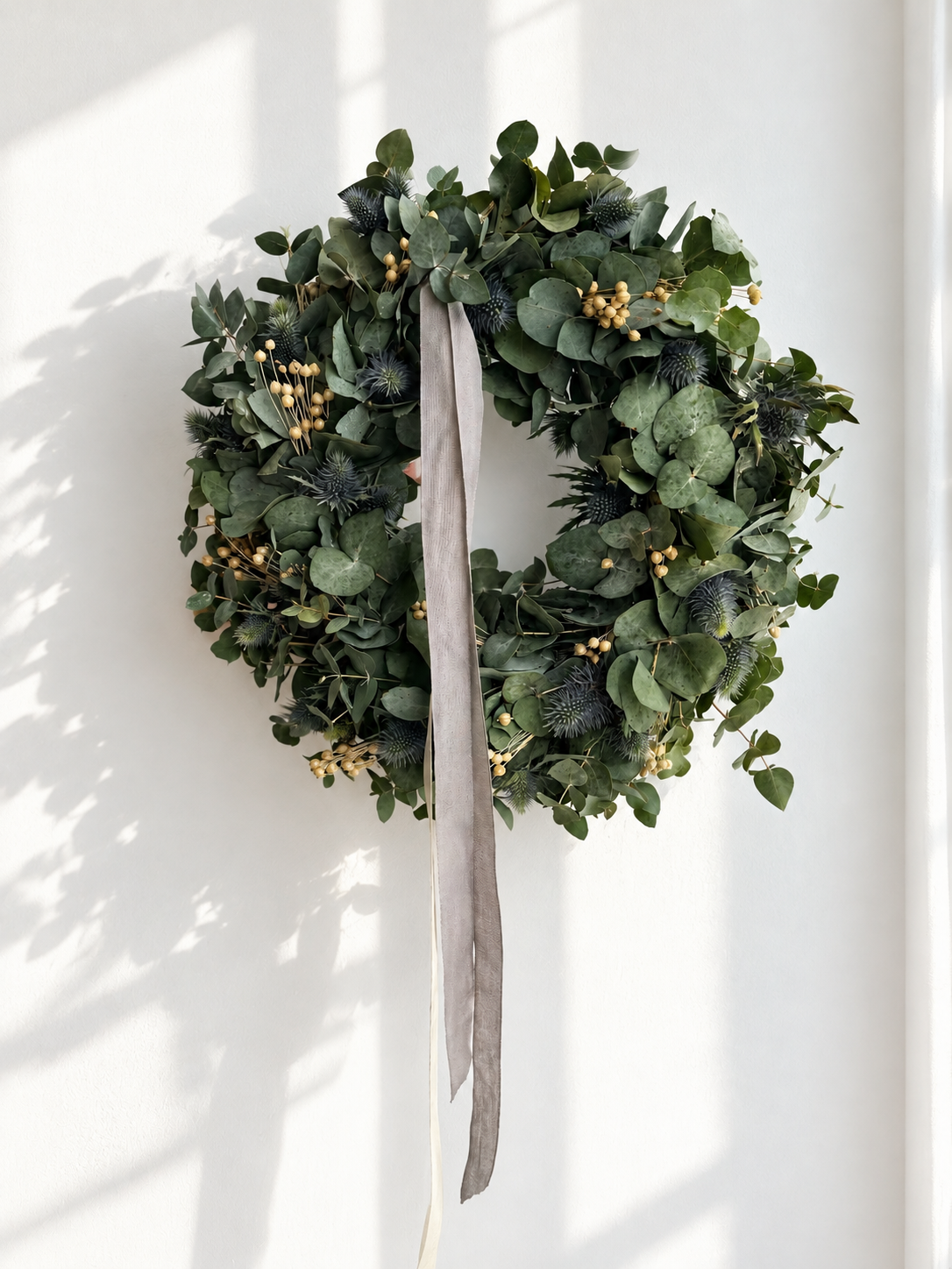 Eucalyptus Spring wreath with natural ribbons