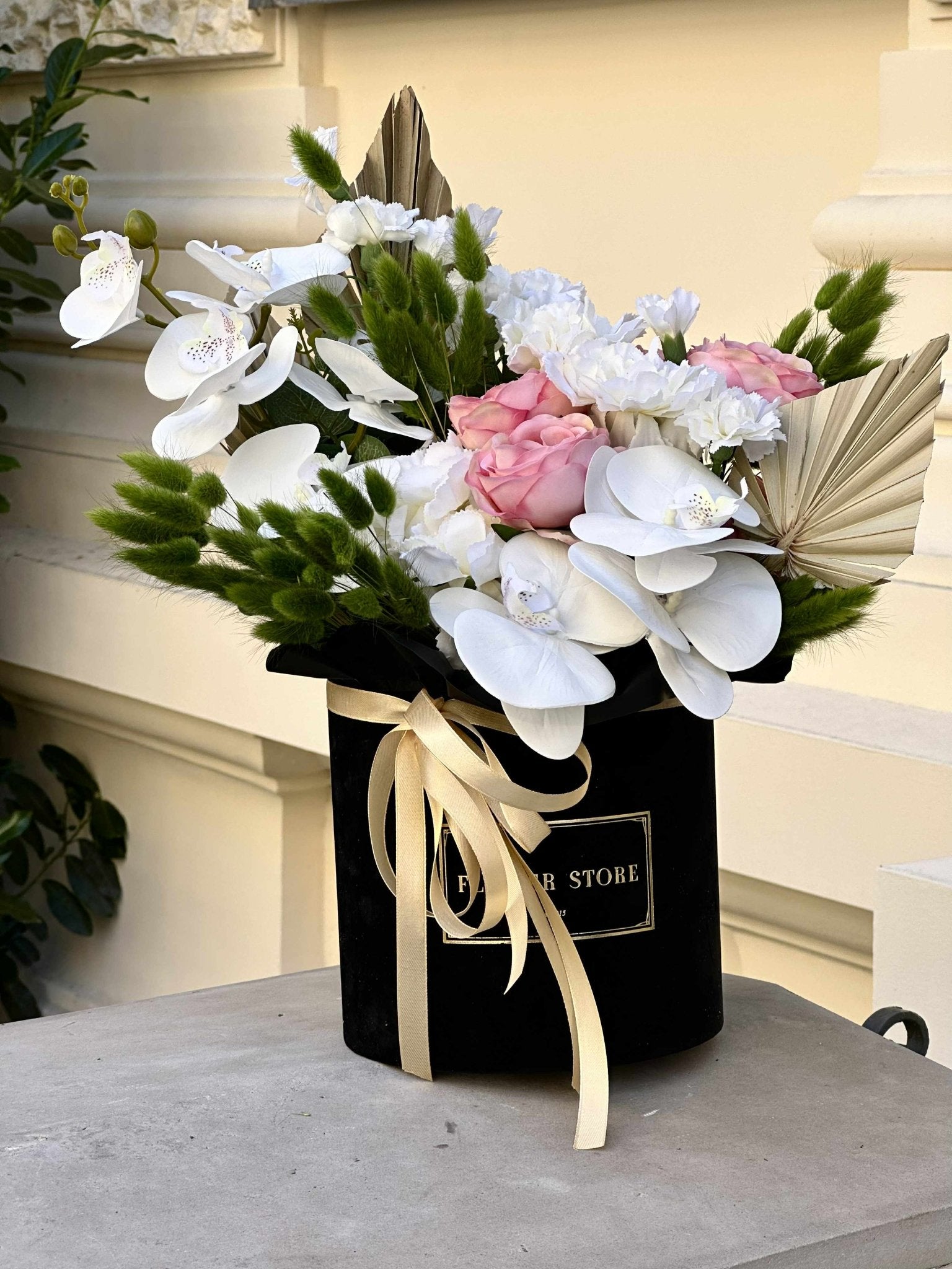 Flowerbox ze sztucznymi Różami i Storczykami - kwiaty Flower Store Warszawa