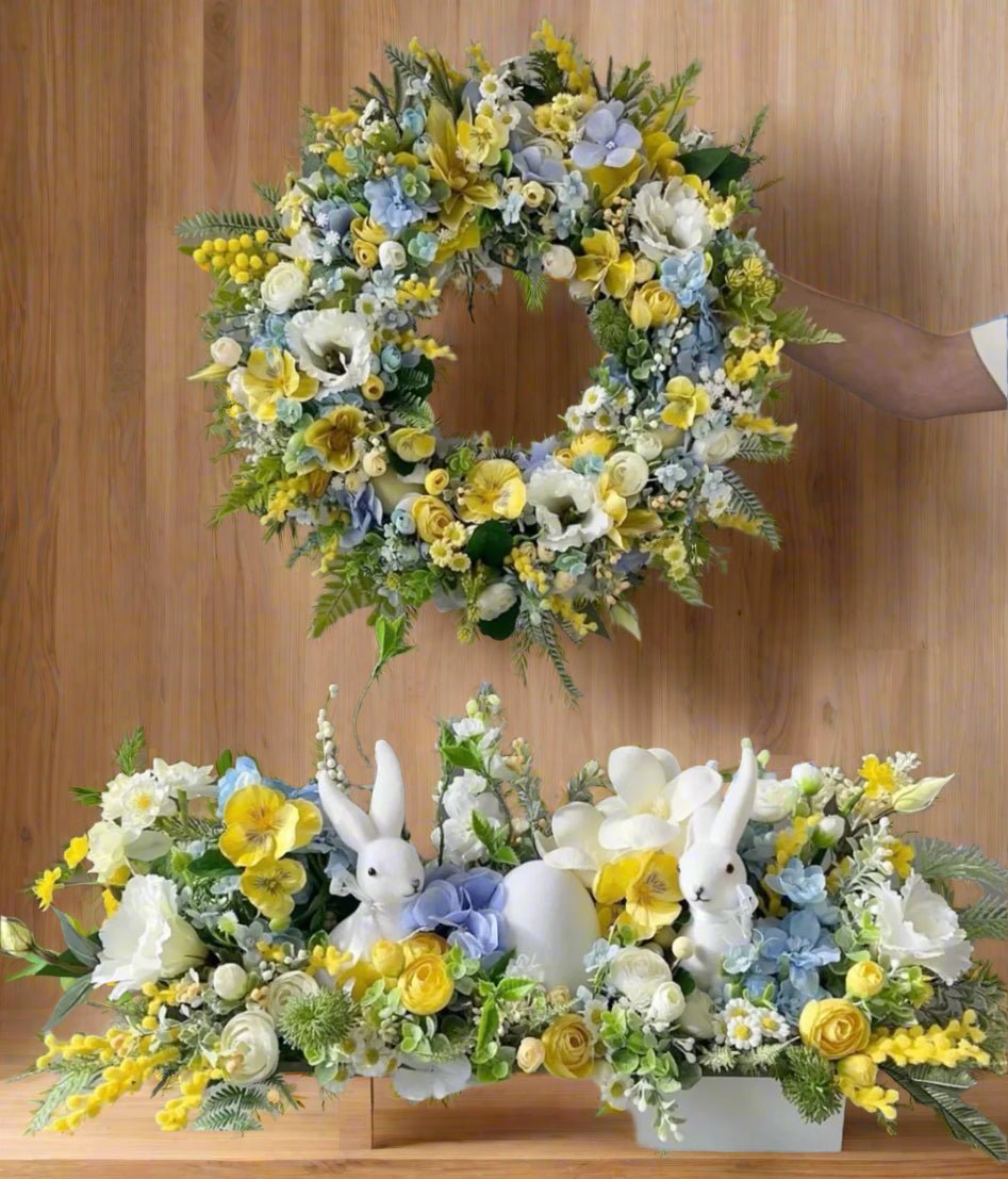Zestaw Wielkanocny: Wianek i Stroik z Dekoracjami - kwiaty Flower Store Warszawa