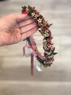 Head wreath - vivid flowers, pink and green