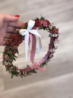 Head wreath - vivid flowers, pink and green