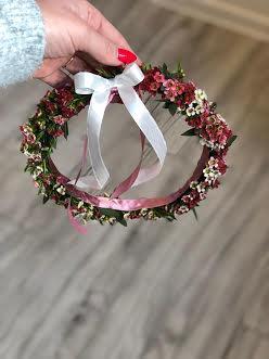 Head wreath - vivid flowers, pink and green