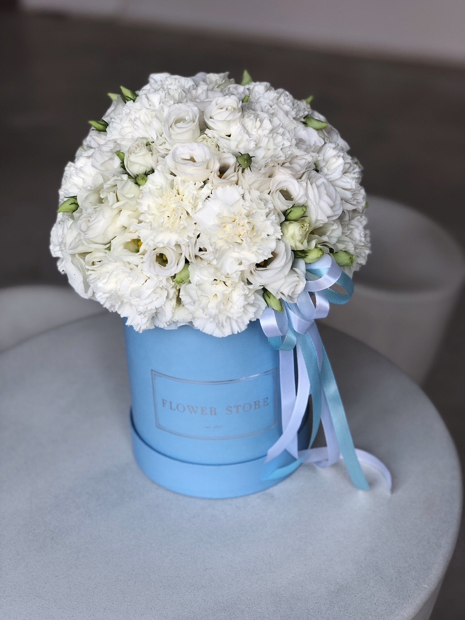 Large blue flowerbox, spring composition - live flowers