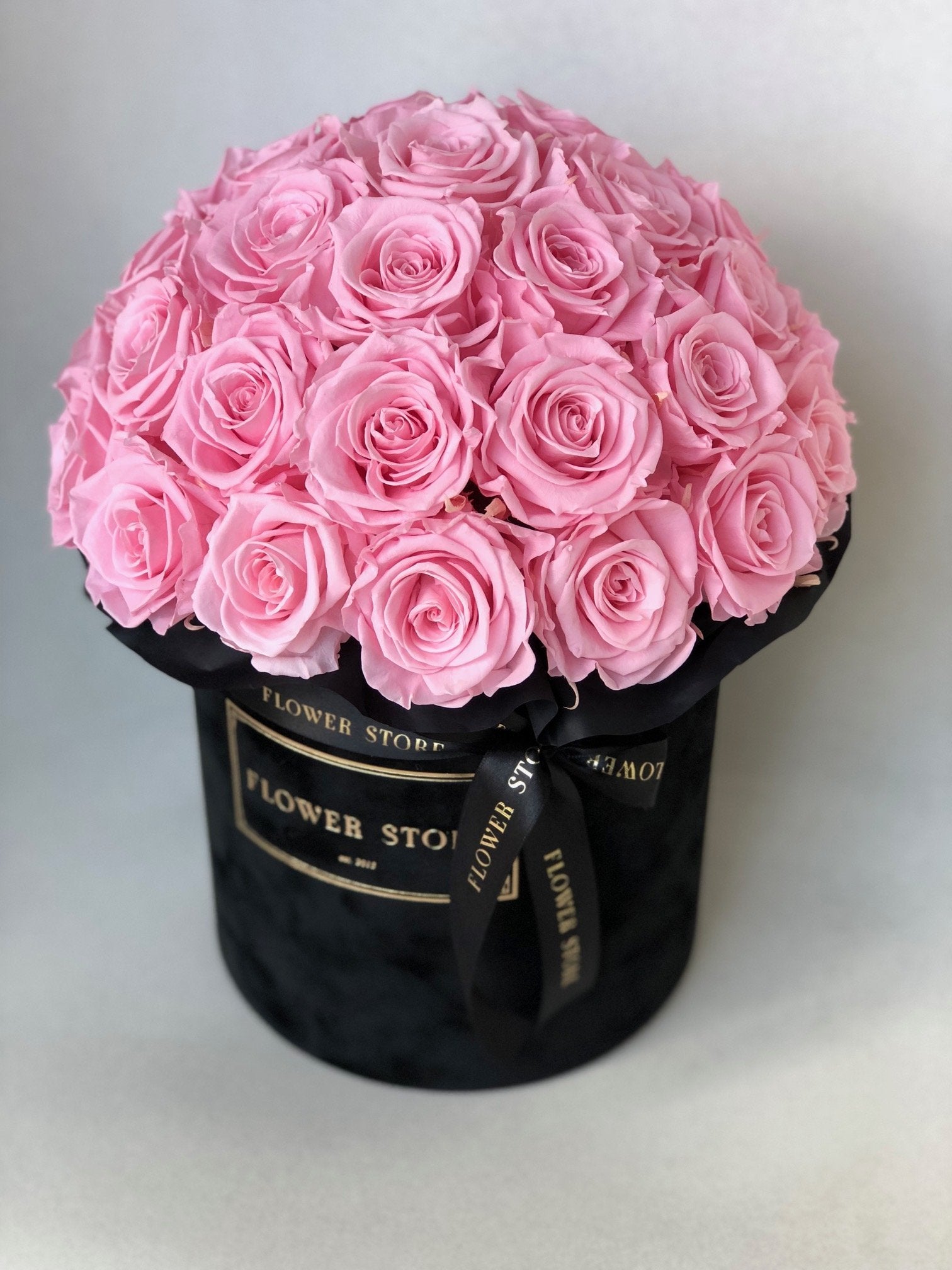 Black Flowerbox with pink eternal roses - all sizes