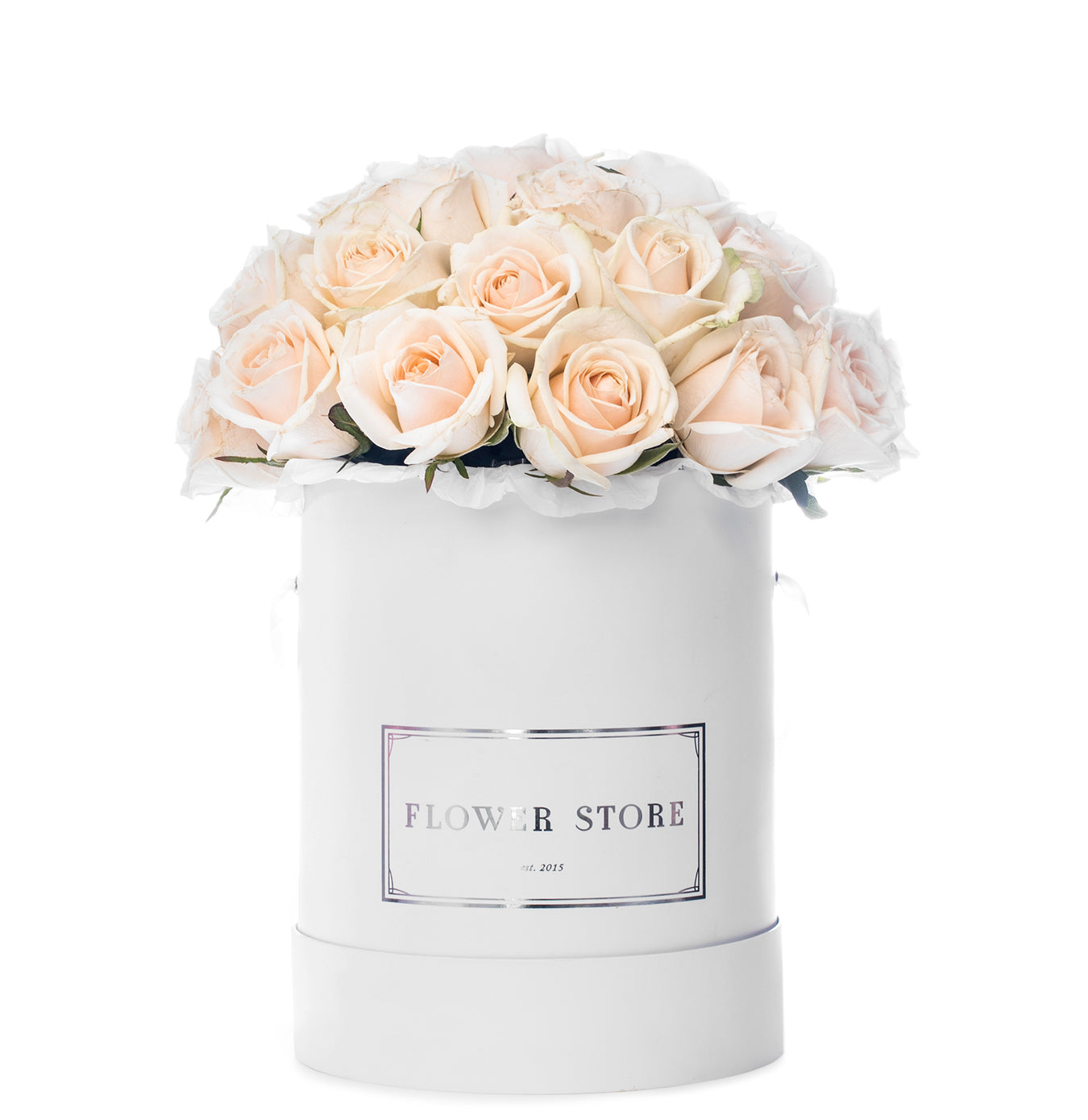 A large white box with white roses - live flowers