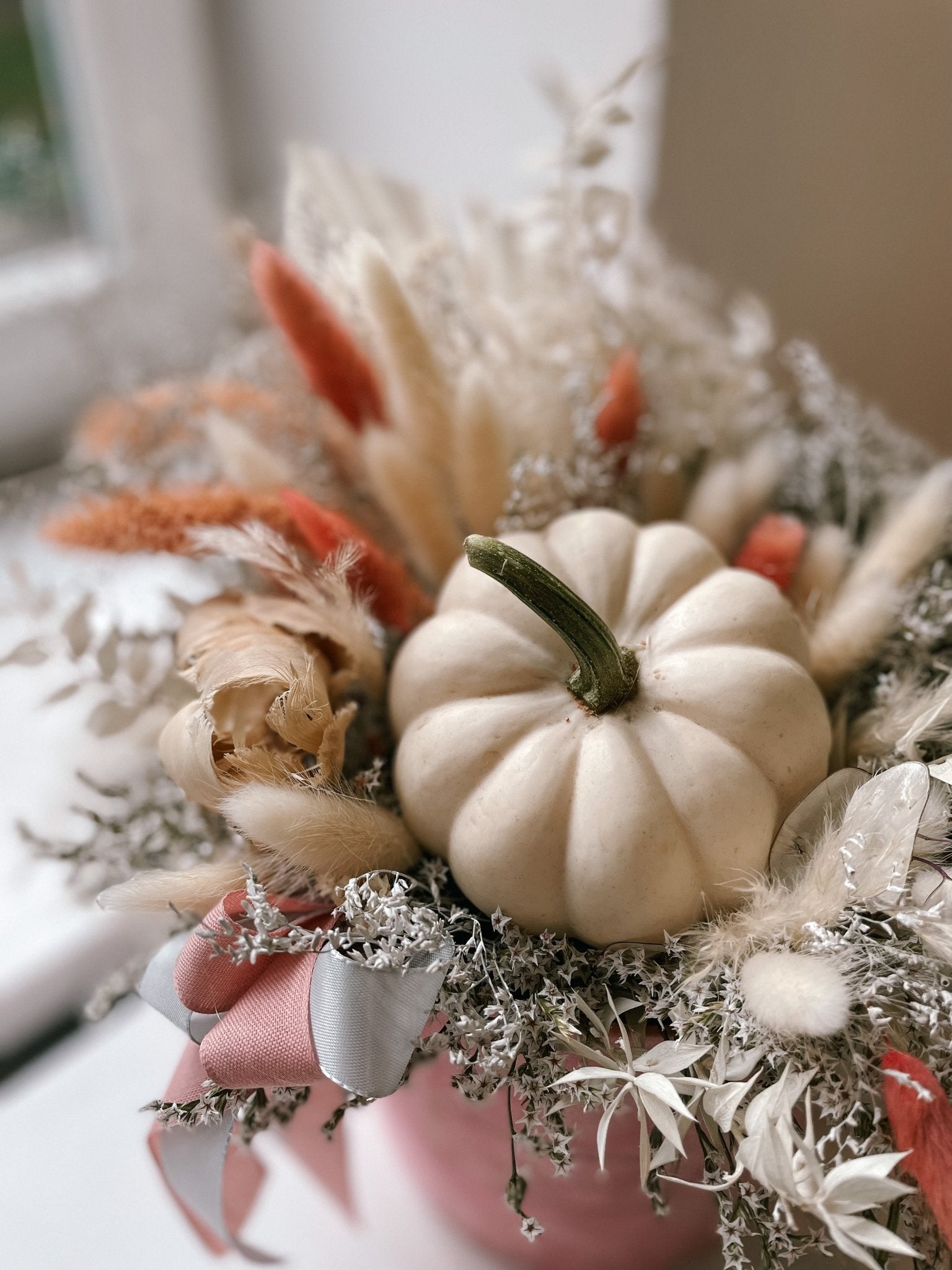 Flokowany flowerbox z kompozycja jesienną - kwiaty Flower Store Warszawa