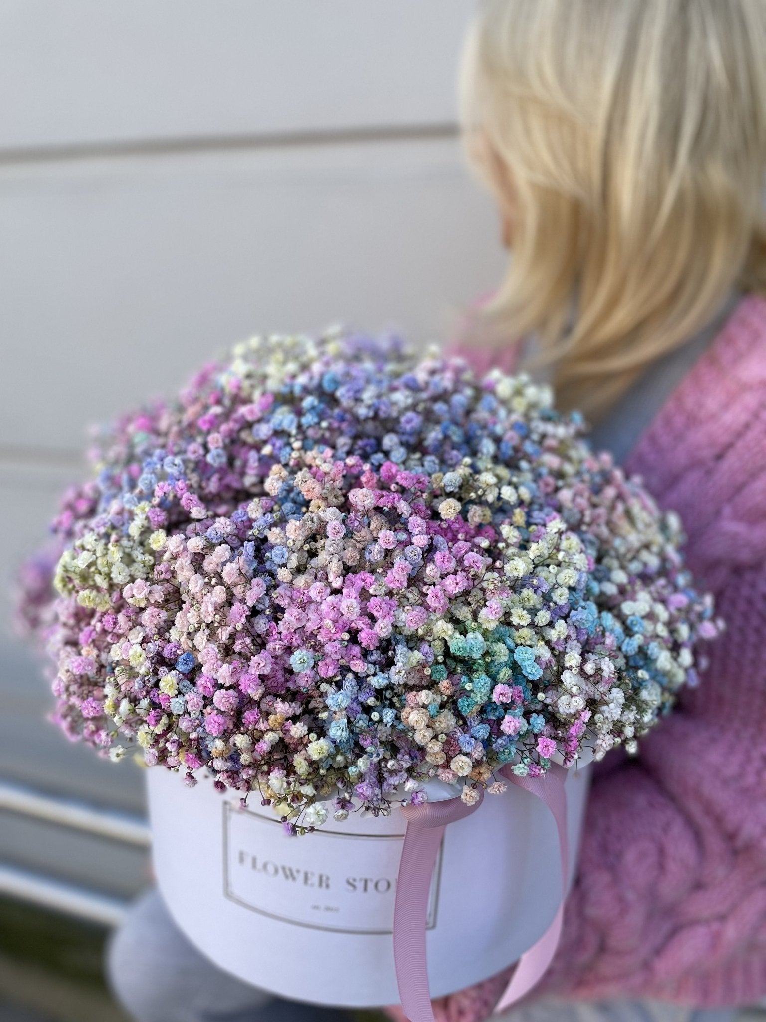 Flowerbox z Kolorową Gipsówką - kwiaty Flower Store Warszawa