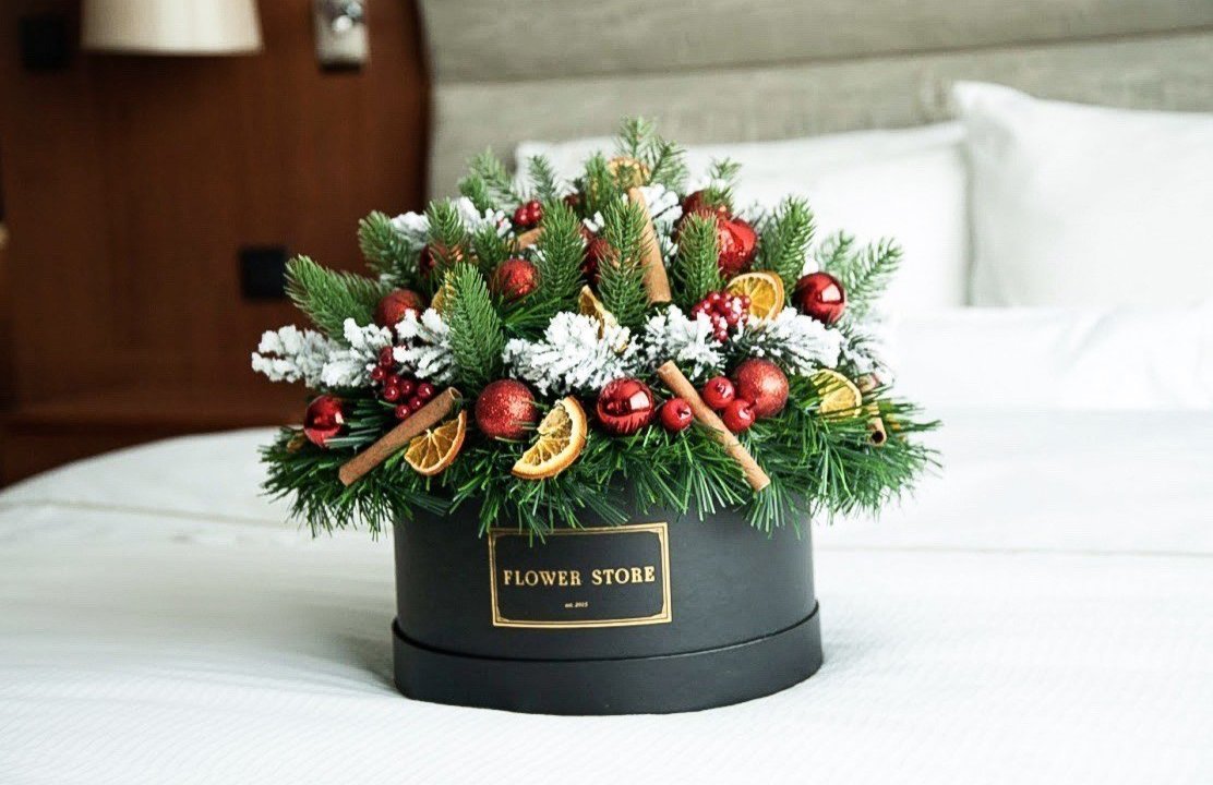 Grande świąteczny box - żywy naturalny - kwiaty Flower Store Warszawa