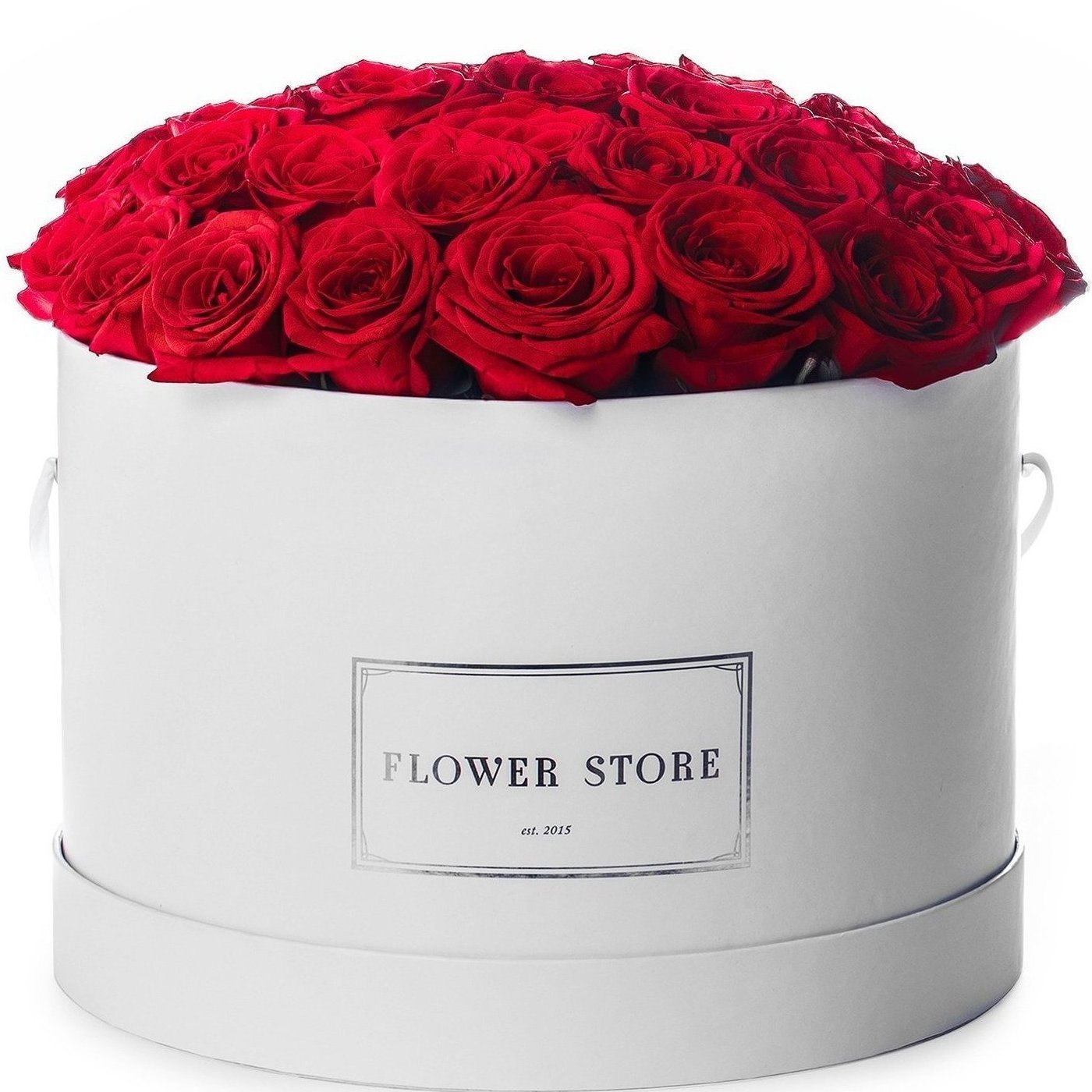 White grande flowerbox, red roses - live flowers