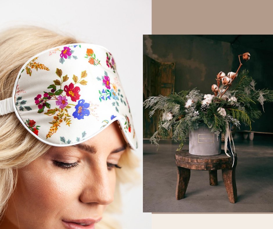 Pre - order Zestaw Prezentowy Jedwabna opaska na oczy Spadiora i Flowerbox Świąteczny - kwiaty Flower Store Warszawa