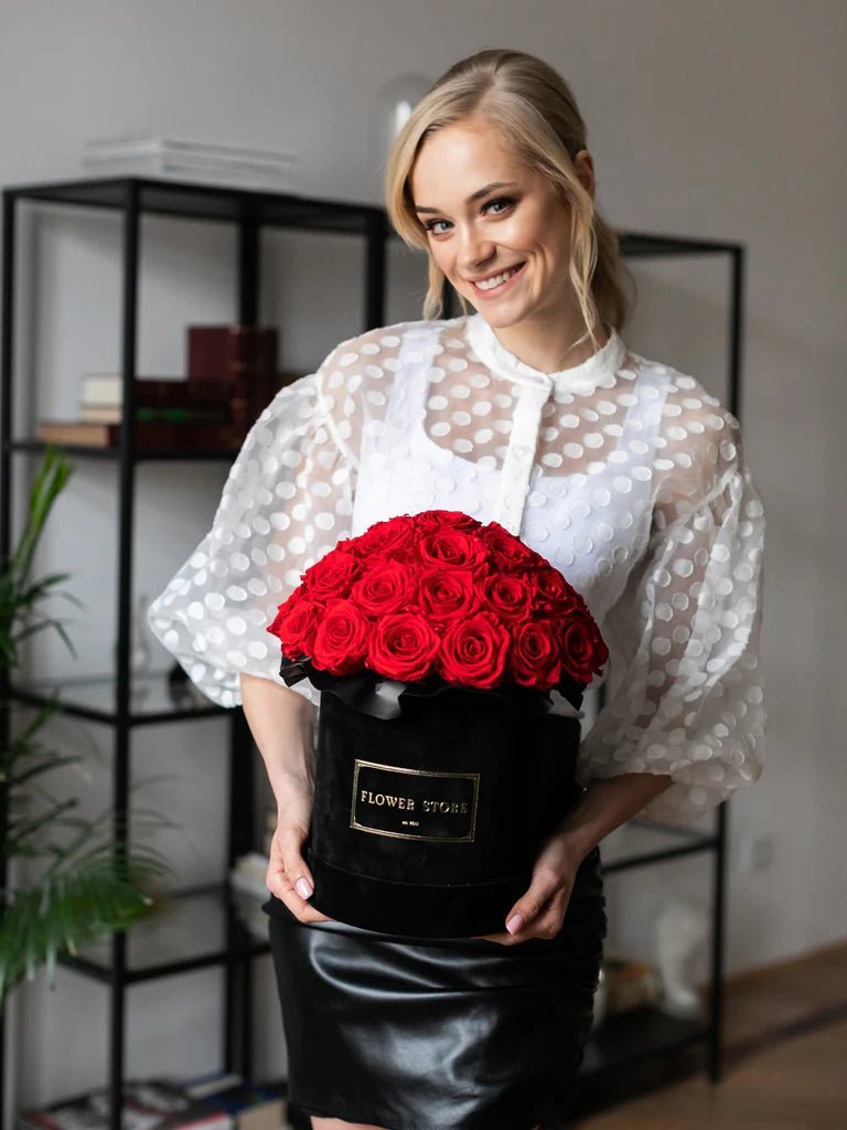 Wieczne Róże Czerwone w Czarnym Boxie - wszystkie rozmiary - kwiaty Flower Store Warszawa