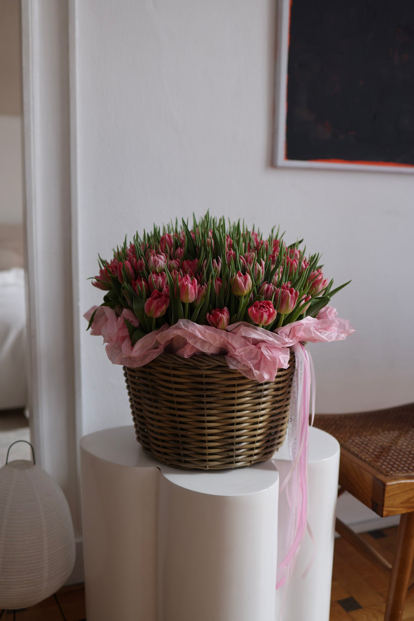 Kosz Różowych Tulipanów "Różowa Wiosna"