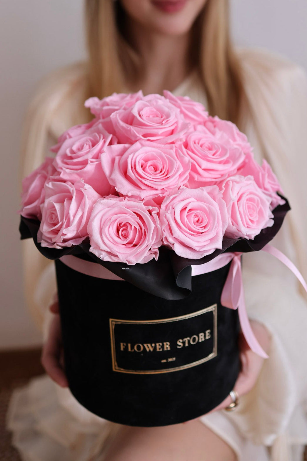Black Flowerbox with pink eternal roses - all sizes