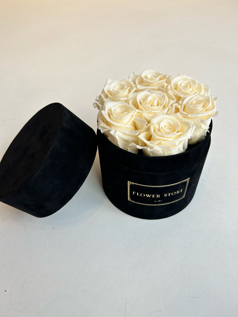 Wieczne róże - średni flokowany czarny flowerbox
