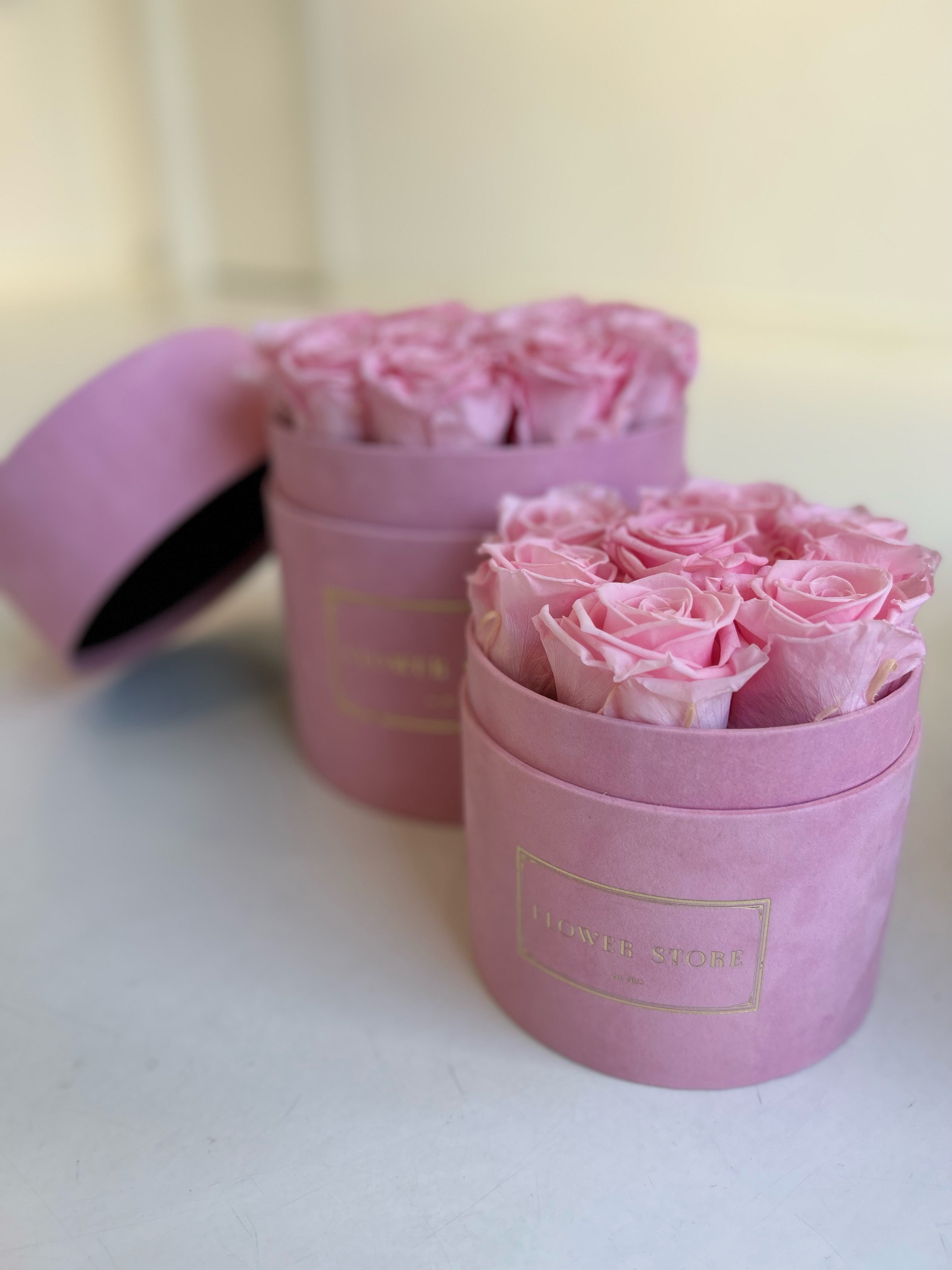 Вечные розы - средняя флокированная розовая коробочка