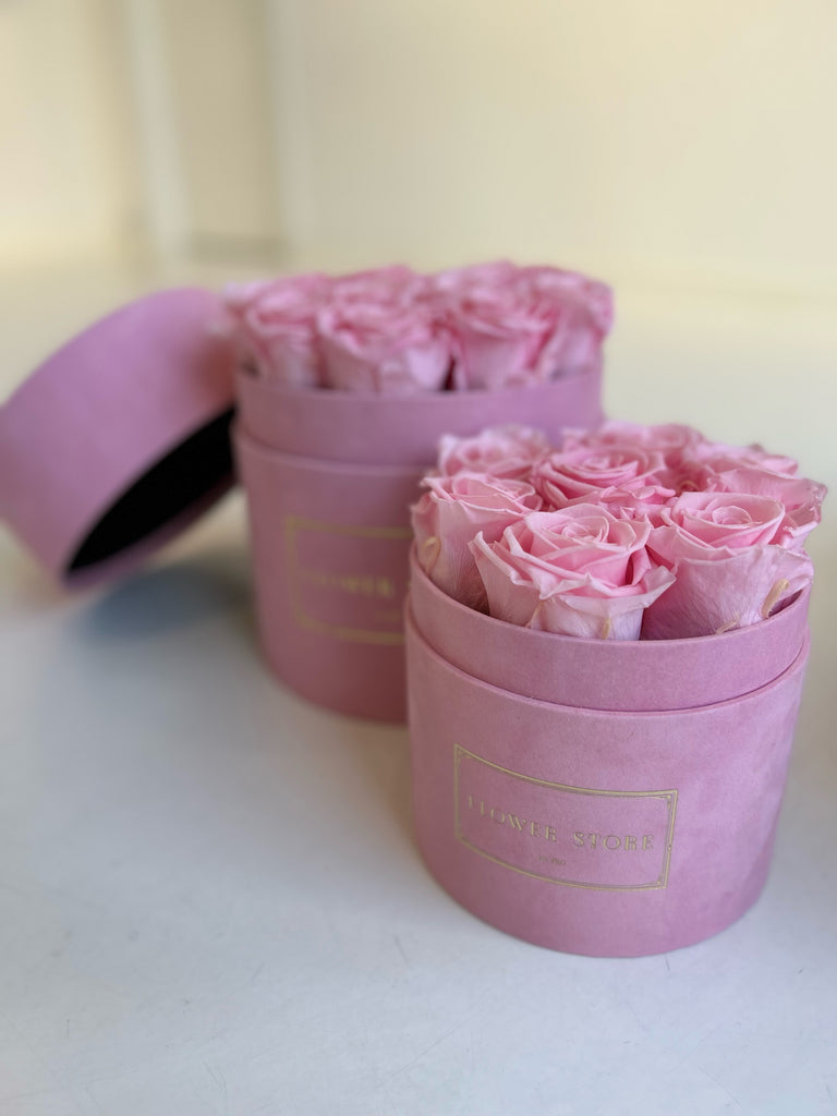 Wieczne róże - średni flokowany różowy flowerbox