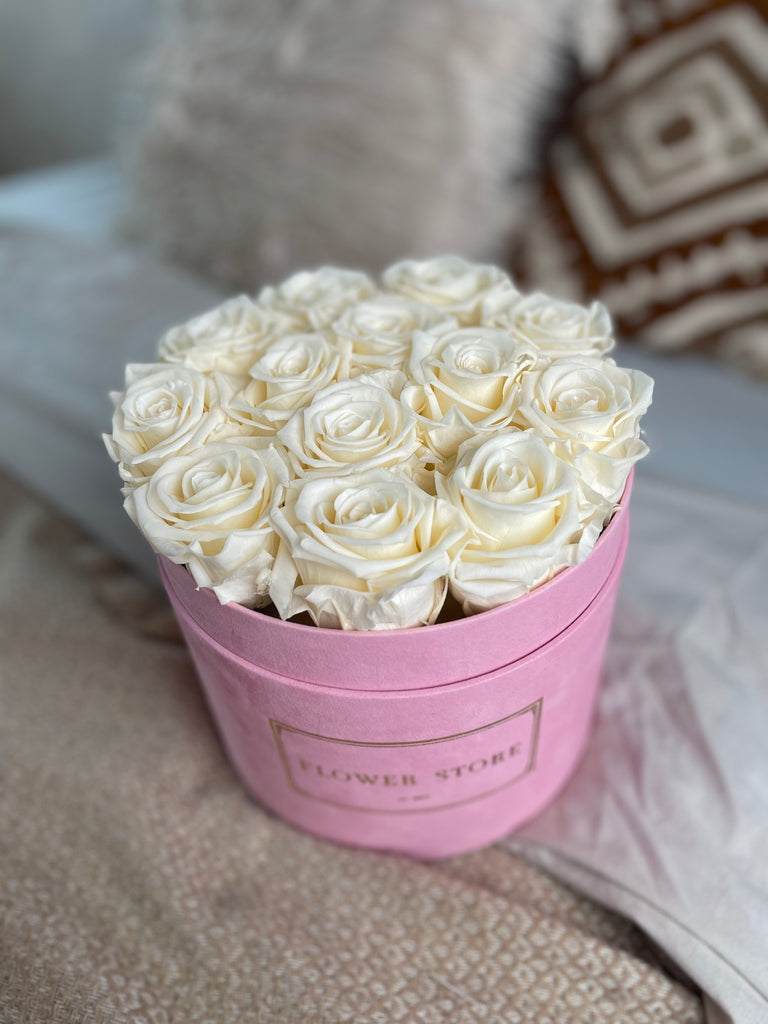 Wieczne róże - duży flokowany różowy flowerbox