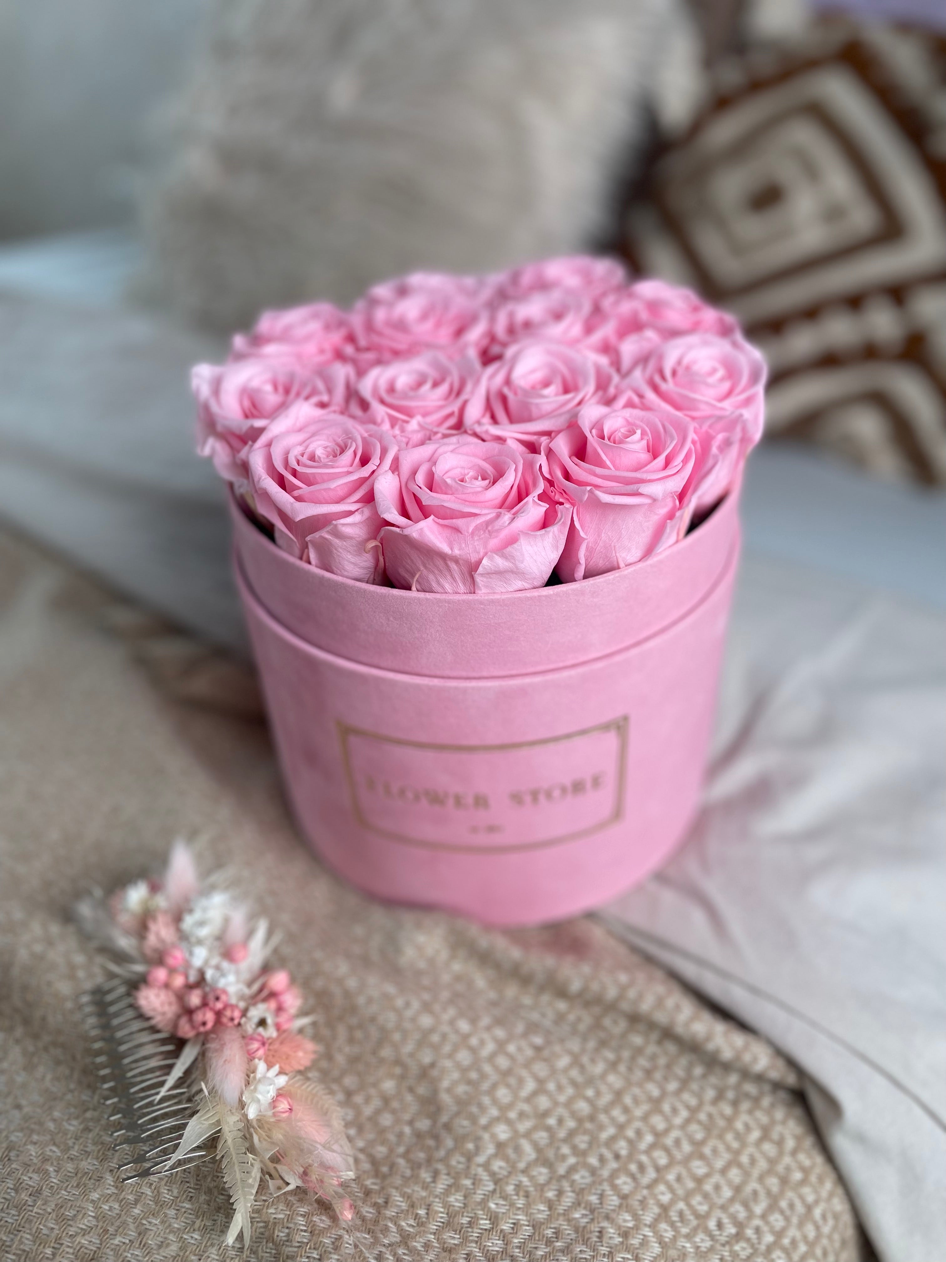 Wieczne róże - duży flokowany różowy flowerbox