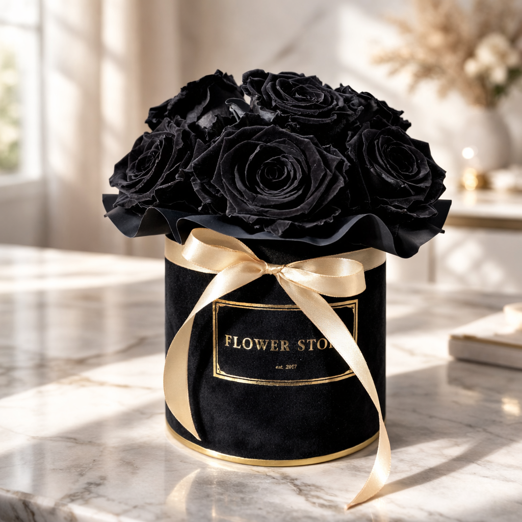 Wieczne róże flowerbox w czarnym boxie – Flower Store