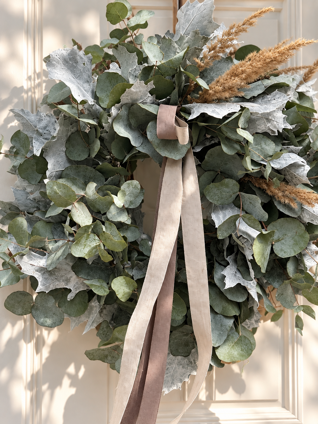 Eucalyptus Spring wreath with natural ribbons