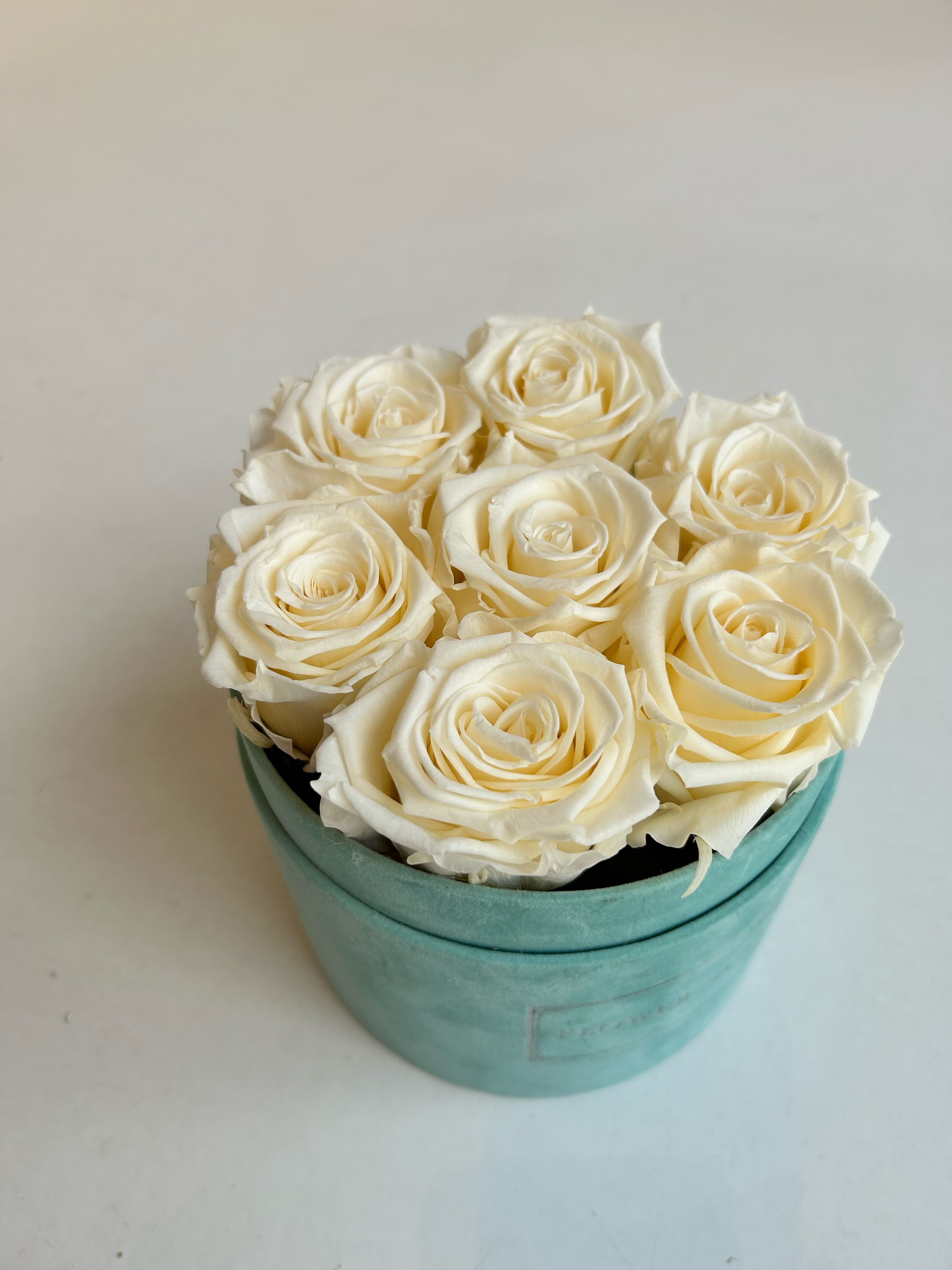 Вечные розы - средняя флокированная мятная коробочка