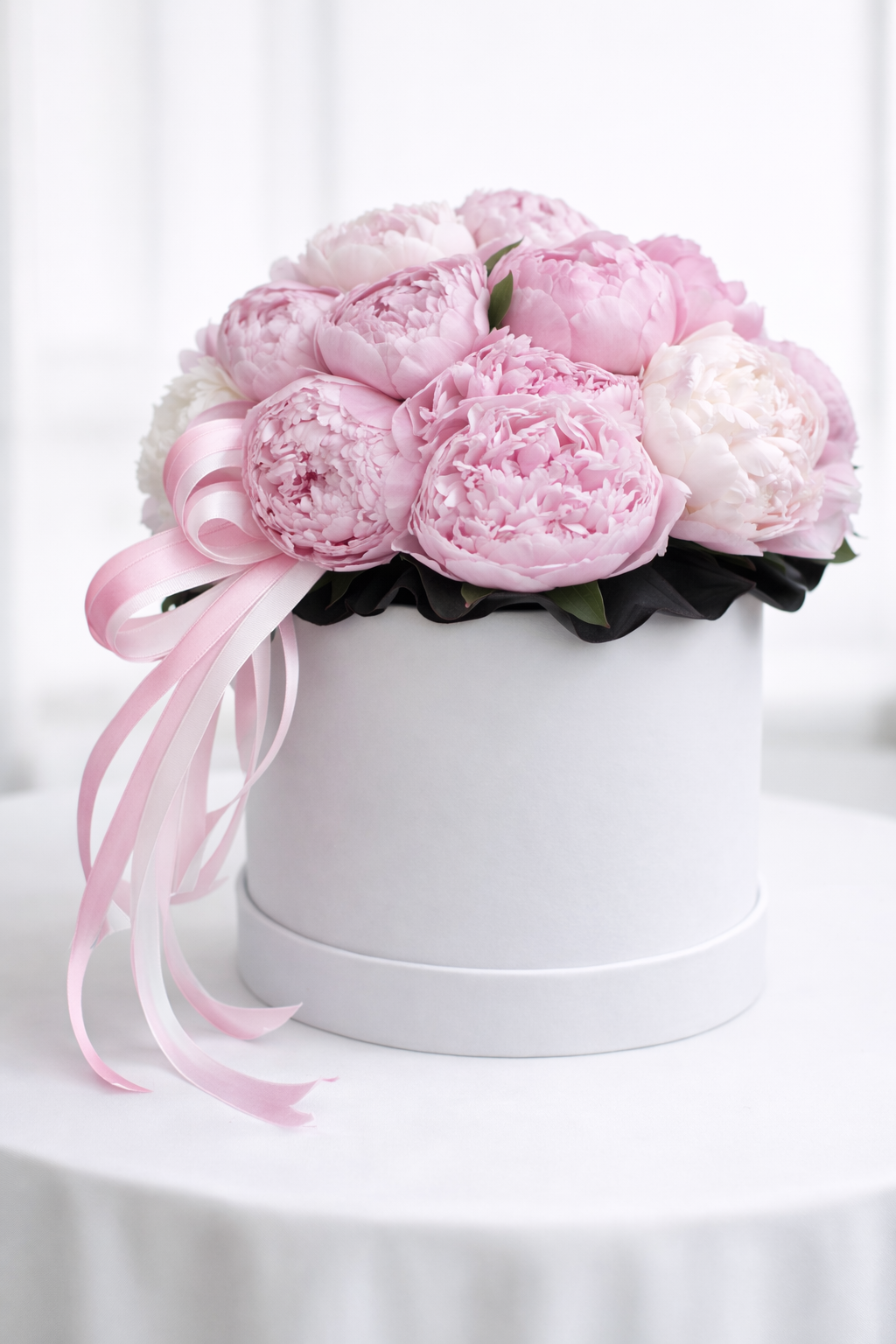 Квадратная цветочная коробка с пионинами - живые цветы