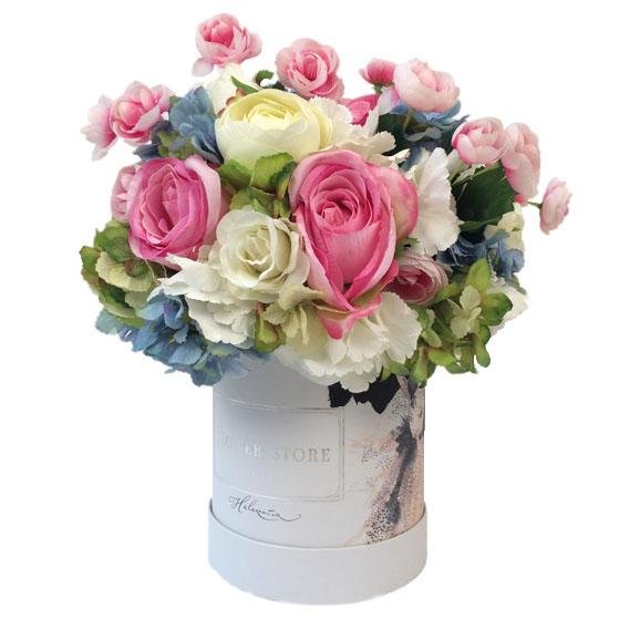 White Bride - różowo niebieska kompozycja - kwiaty sztuczne