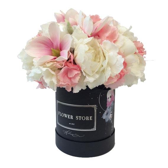 Black Moon - pink and white composition - artificial flowers