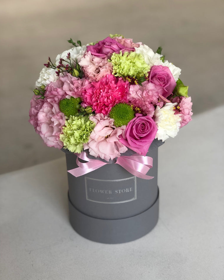 Medium gray flowerbox spring composition - live flowers