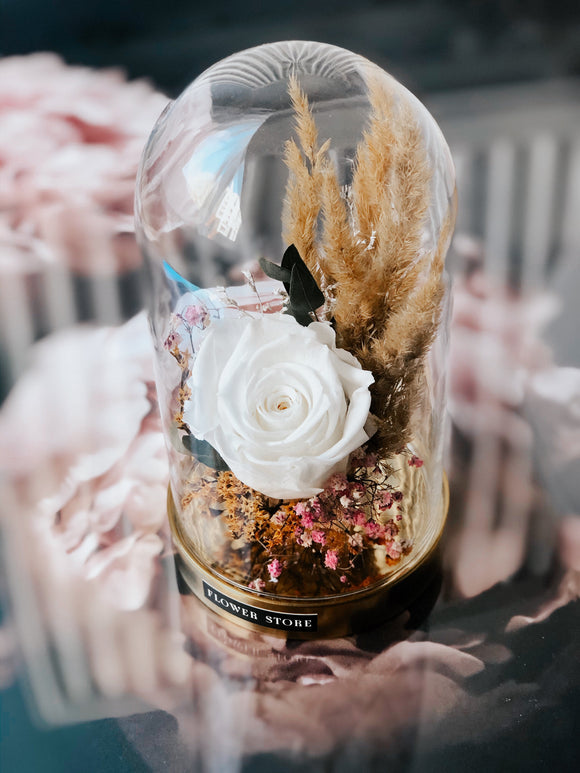 Dried composition with an eternal rose in glass
