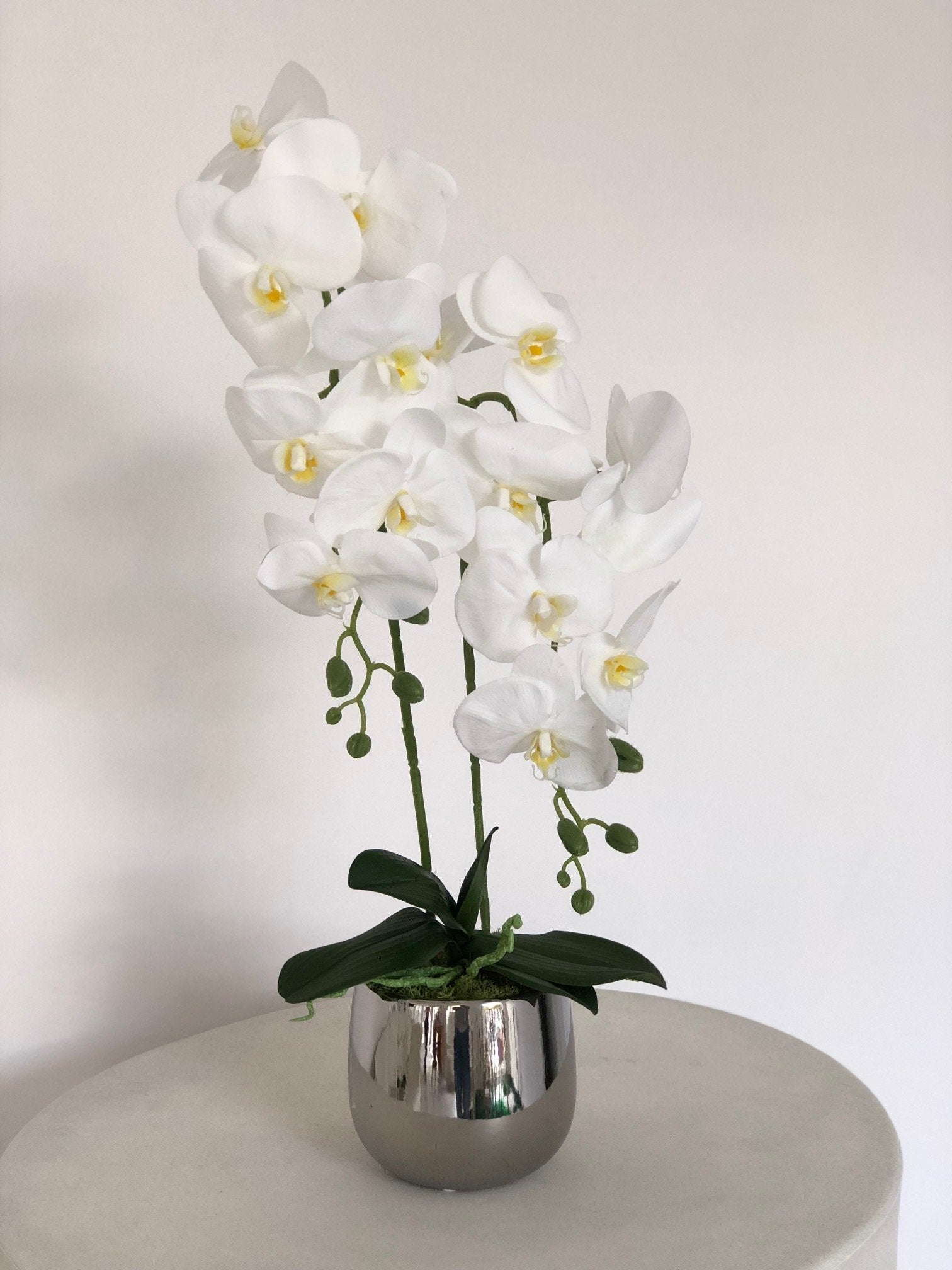Exclusive small orchid in a silver pot - artificial flowers
