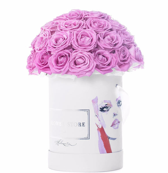 White Baby Face z różowymi różami - kwiaty żywe - flowerbox