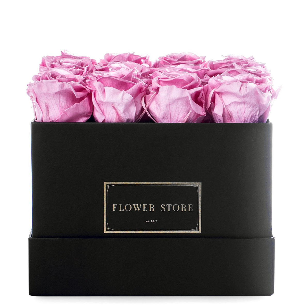 Square black box with pink roses - live flowers