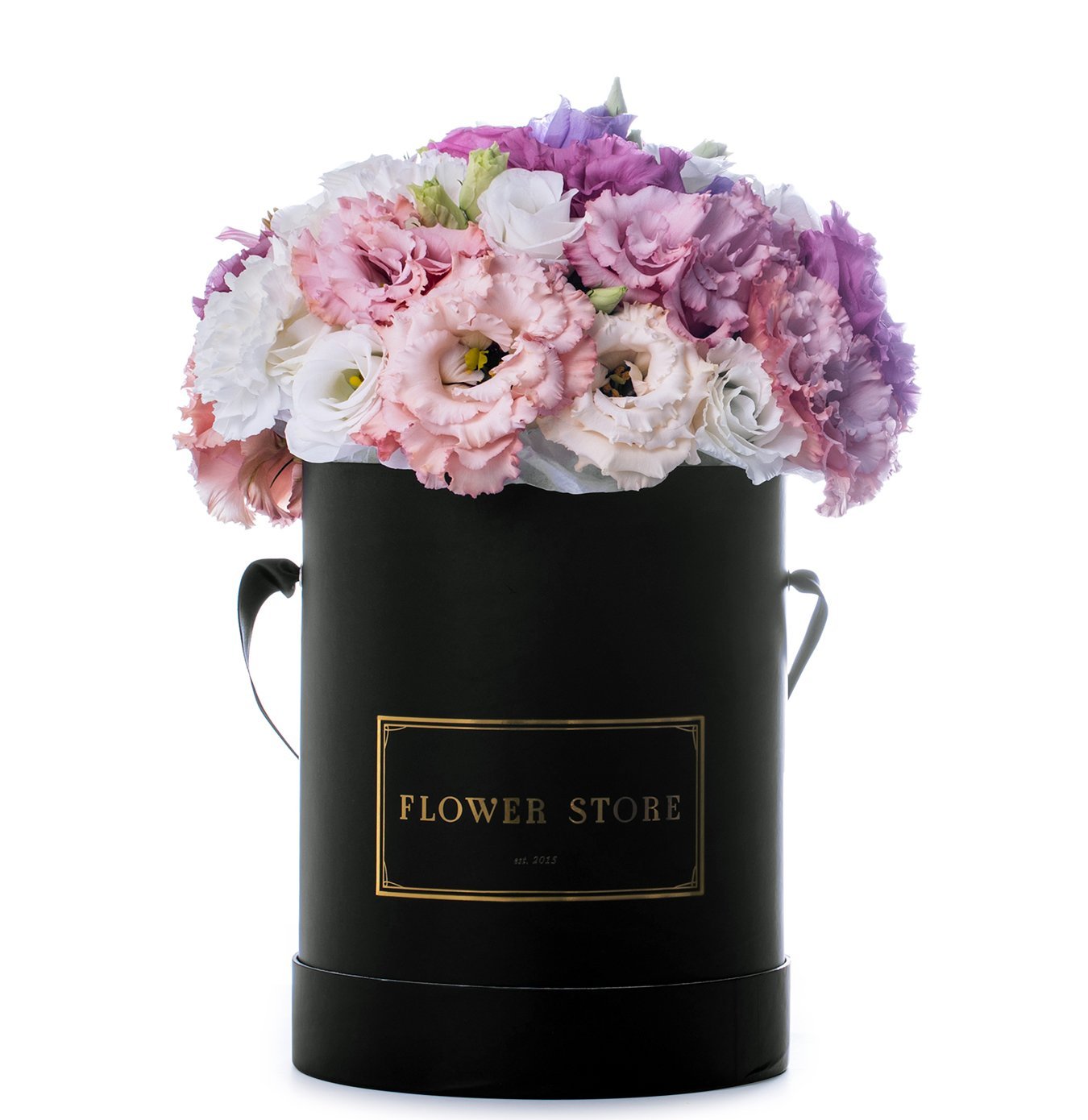 Large black box with graphics spring composition - live flowers