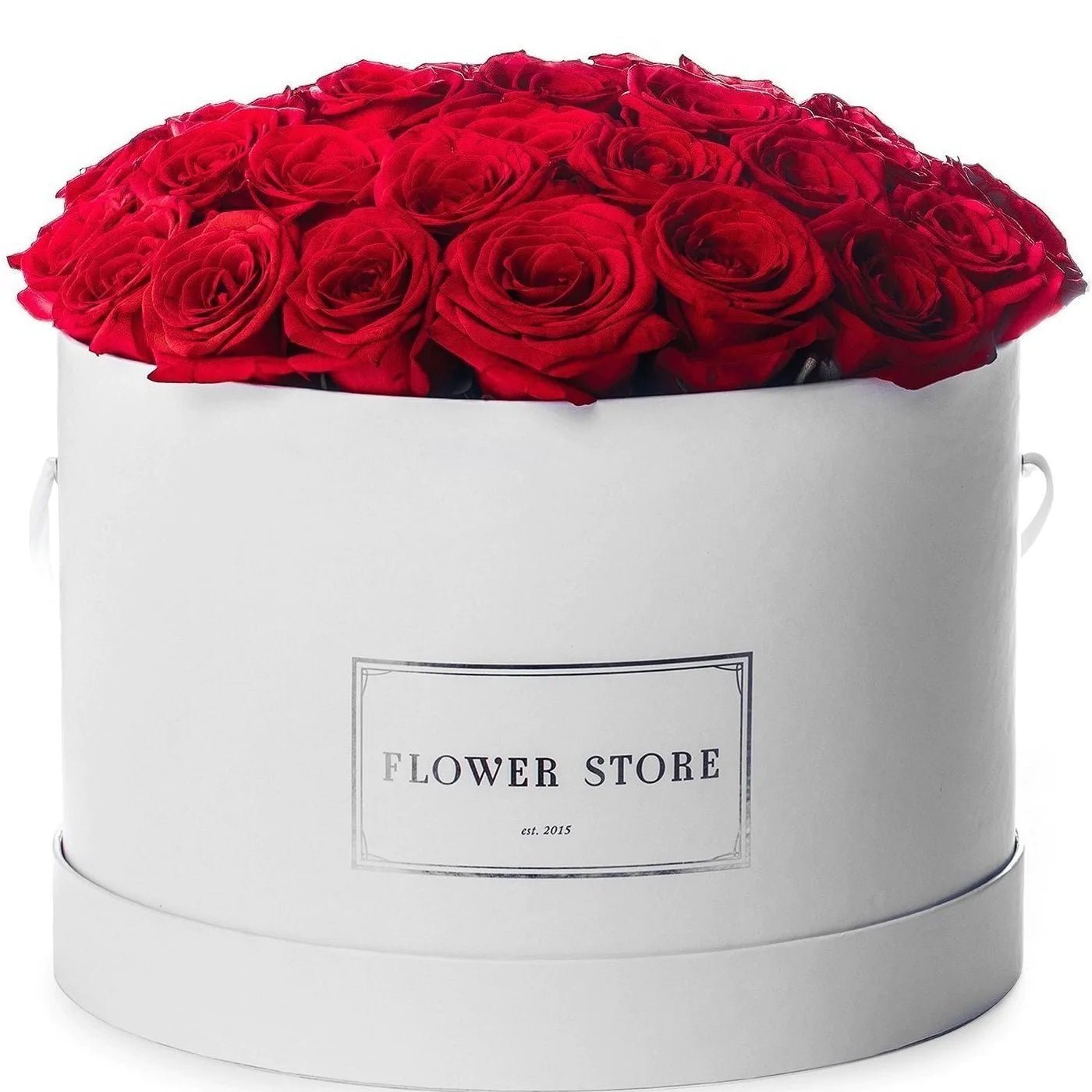 Urodzinowy box Biały grande flowerbox czerwone róże - kwiaty żywe