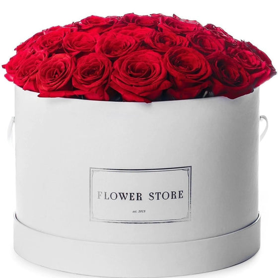 White grande flowerbox red roses - vivid flowers