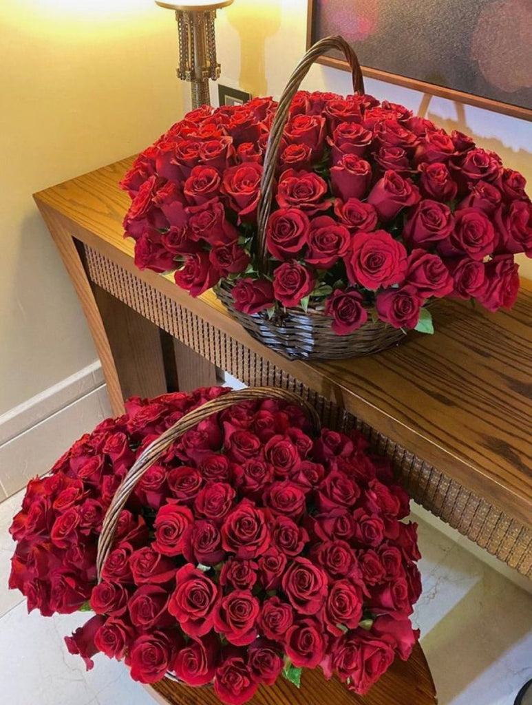 A basket of red roses