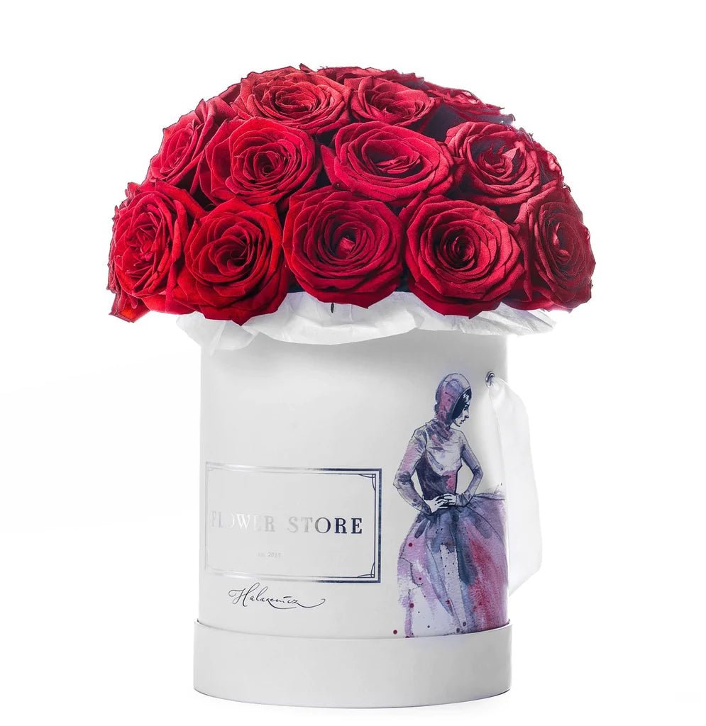PREMIUM flowerbox z czerwonymi różami- kwiaty żywe