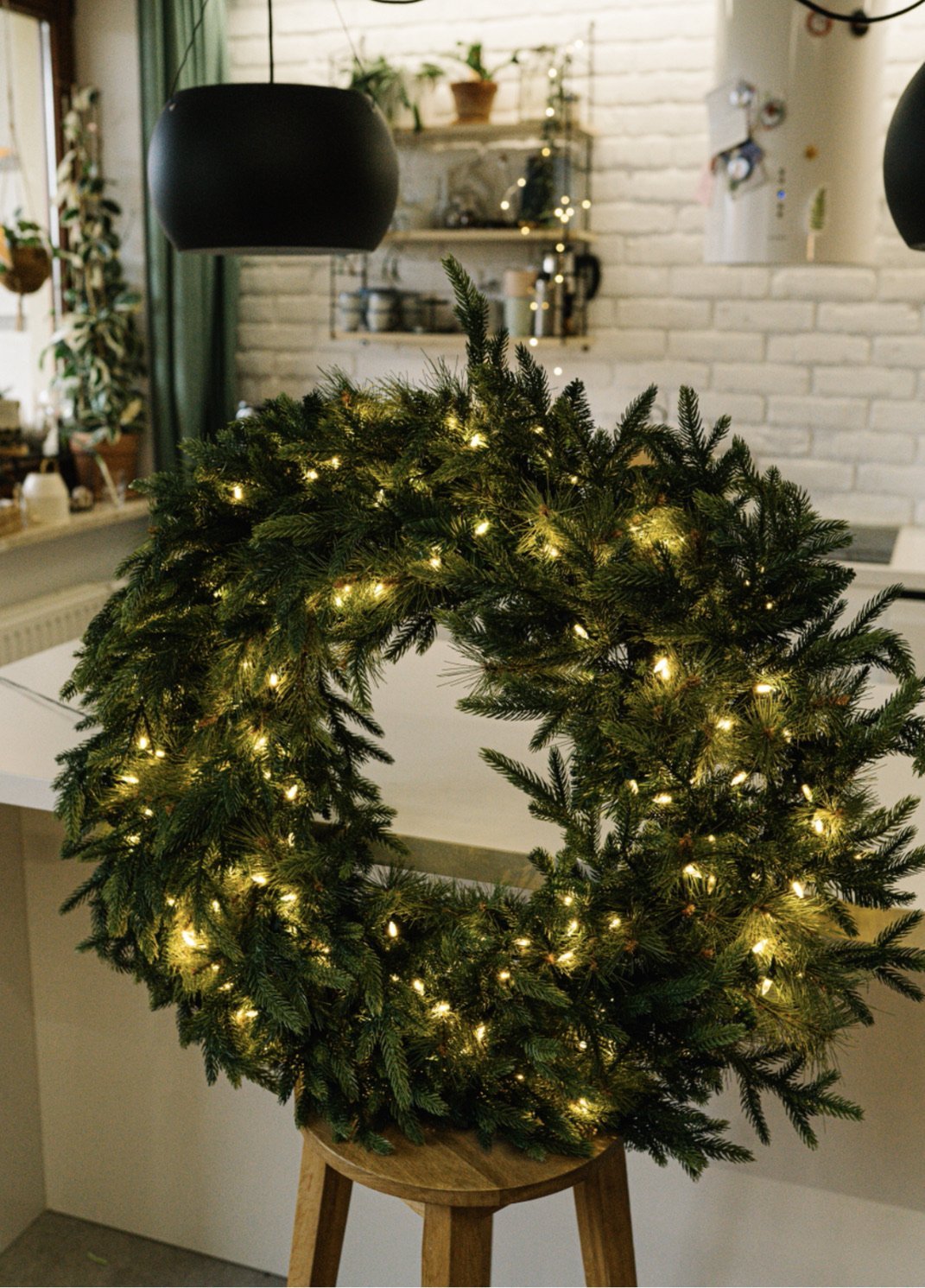 Huge Christmas Green Wreath with Grande lights