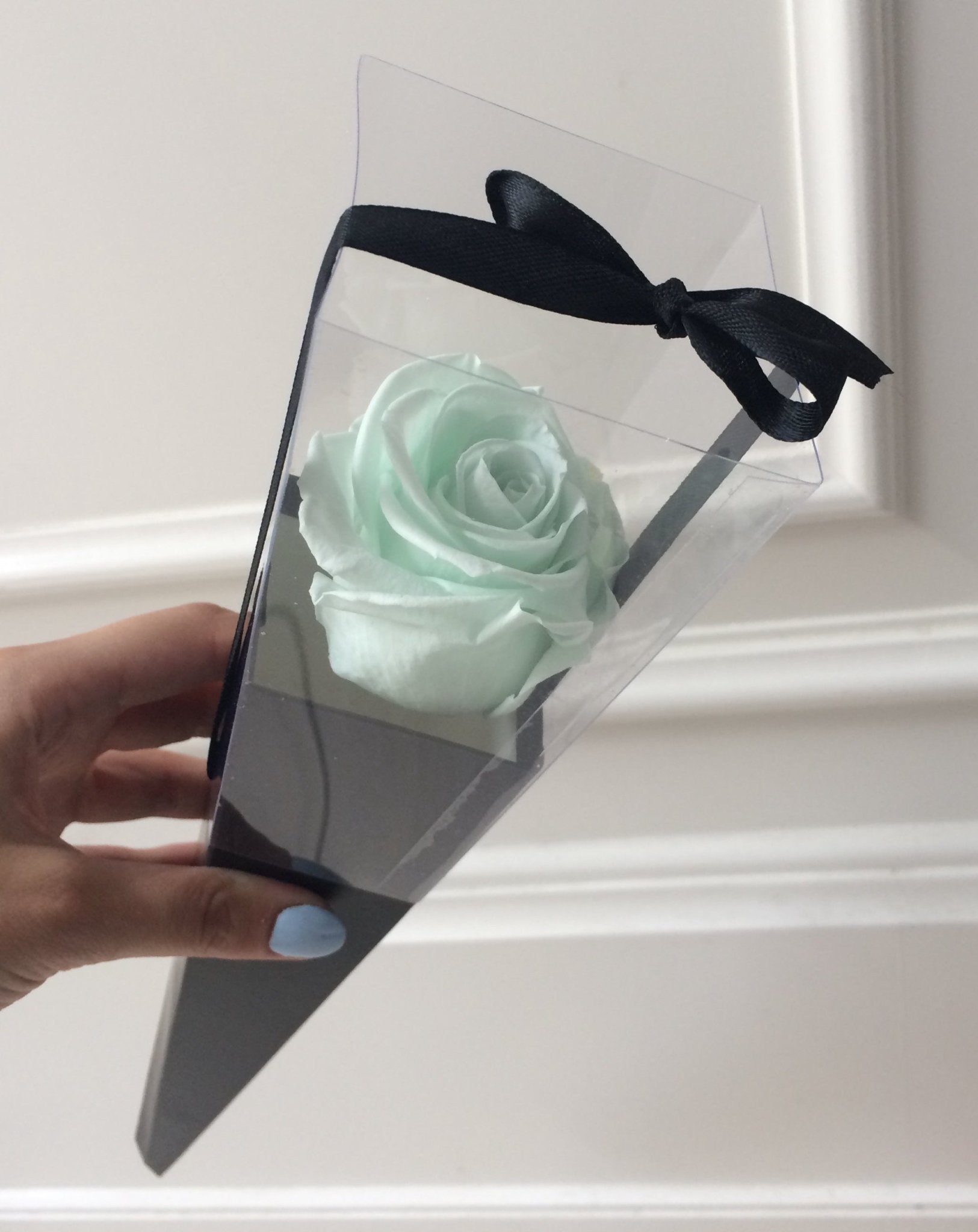 Miętowa róża w czarnym rożku - kwiaty Flower Store Warszawa