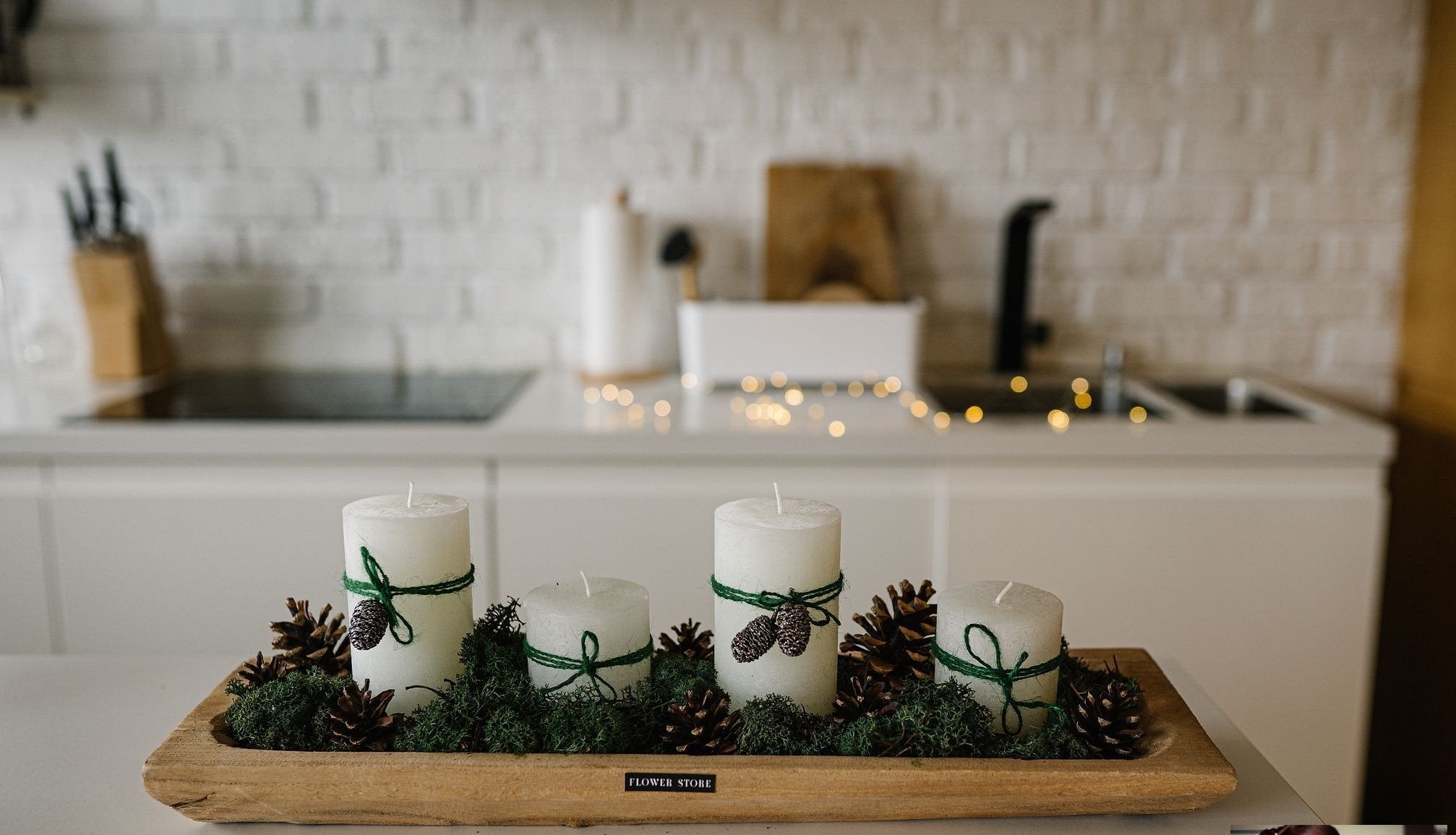 Natural wood ze świecami - kwiaty Flower Store Warszawa