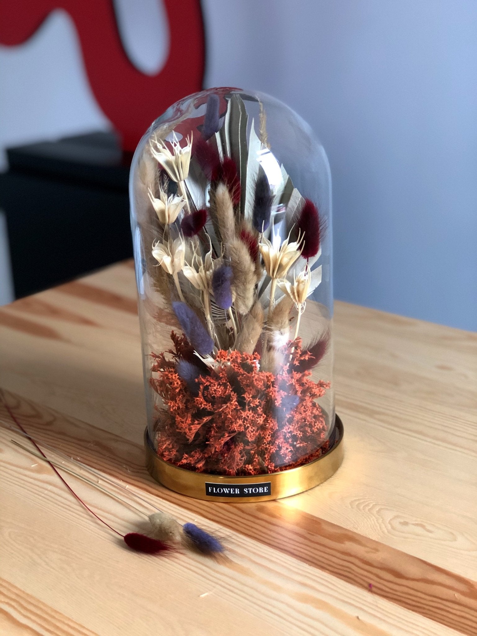 Suszona kompozycja w szkle z liściem palmy - kwiaty Flower Store Warszawa