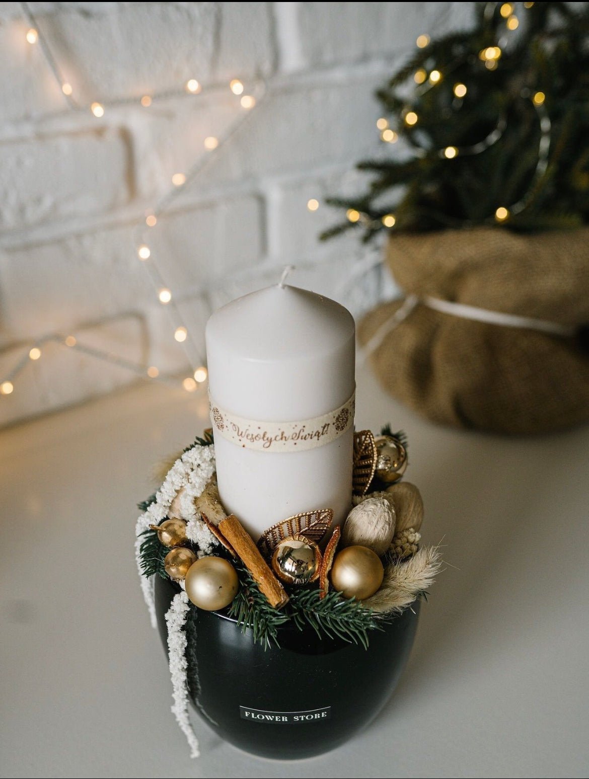 Świąteczna dekoracja ze świecą - kwiaty Flower Store Warszawa