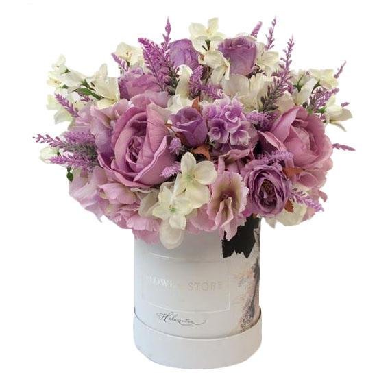 White Bride - fioletowo biała kompozycja - kwiaty sztuczne - kwiaty Flower Store Warszawa