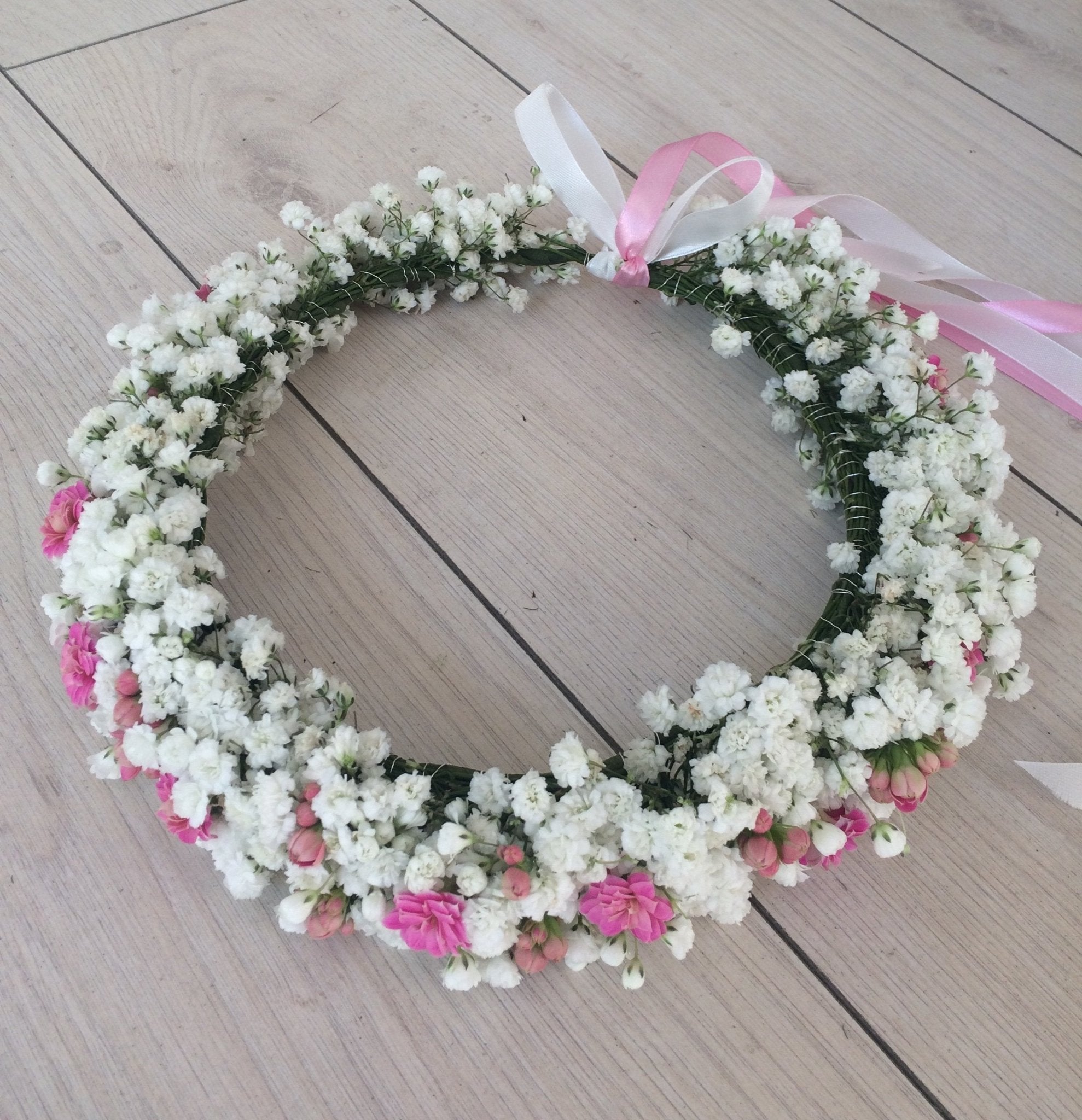 Wianek na głowę - kwiaty żywe, gipsówka z dodatkami - kwiaty Flower Store Warszawa