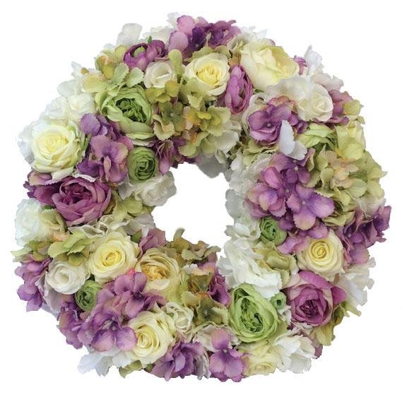 Wieniec na drzwi - fioletowo zielona kompozycja - kwiaty sztuczne - kwiaty Flower Store Warszawa