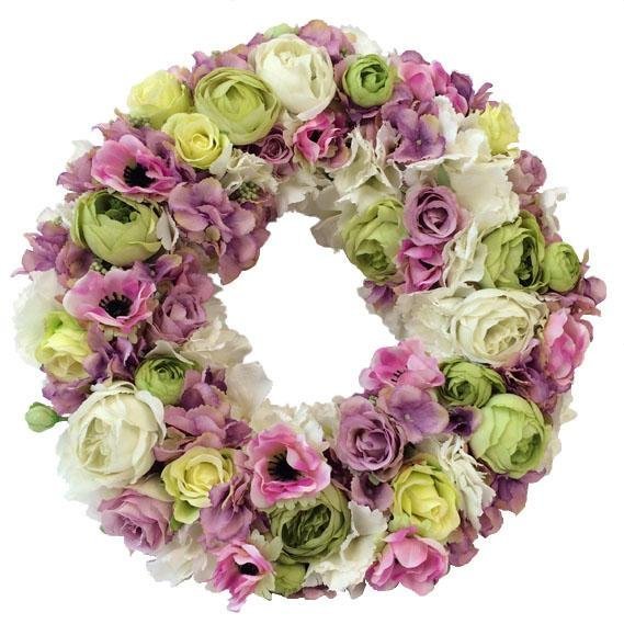 Wieniec na drzwi - fioletowo zielona kompozycja - kwiaty sztuczne - kwiaty Flower Store Warszawa